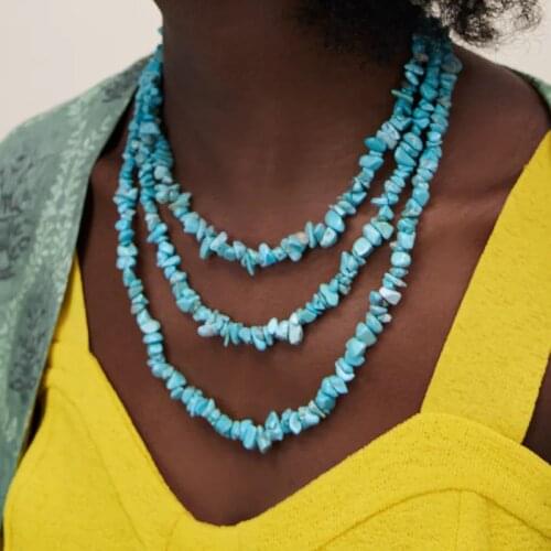 ZA Trendy Long Green Natural Stone Layered Womens Necklace New Boho Statement Handmade Beaded Handmade Women Jewelry Gifts