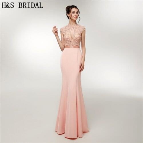 H&S Bridal High Neck beaded Evening dress long elegant gown for ladies Backless Sweep Train prom dresses