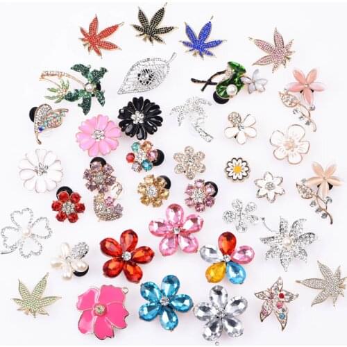 1 Pcs Metal Croc Shoes Charms Bling Diamonds Shoe Charm Colorful Flower Leaf Decoration Love Girls Gift Bracelet Accessories