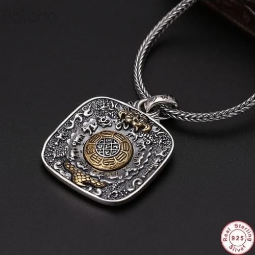 100% 925 Silver colour Nine Direction Eight Symbols Amulet 925 Sterling Tibetan Direction-Symbol Pendant Buddhist Sacred Symbols