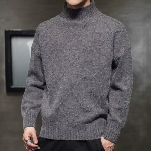 2020 New Korean Style Sweater Trend Knit Sweater Mens Sweater Half High Neck Mens Long-Sleeved Bottoming Shirt