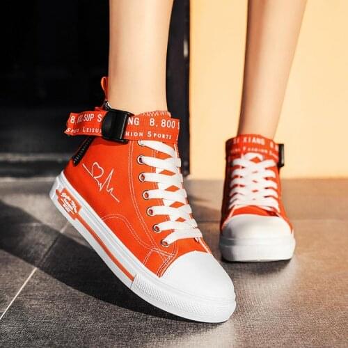 Large Size Hightop Canvas Women Sport Shoes Running Woman Summer Womens Sneakers Womens High Sports Shoes Orange Work D-1517