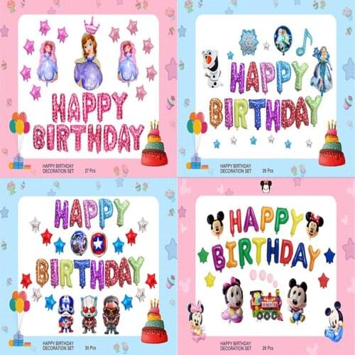 Disney Captain America Mickey Minnie Frozen Aisha Cartoon Letter Childrens Birthday Party Supplies Decoration Balloon Set 2A10