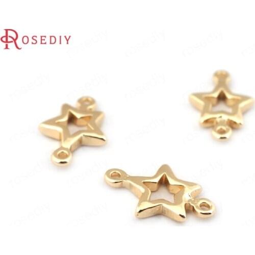 F528)20 pieces 12*8mm hole 1.5mm 24K Champagne Gold Color Plated Brass 2 holes Star Connect Charms Jewelry Findings Accessories