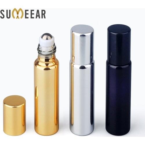 50 Pieces 10ml perfume oil bottles Refillable UV Glass Perfume Bottle With Roll On Empty Essential Oil Vial Steel Roller Bottles
