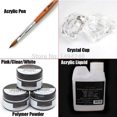 Hot Nail Art Acrylic Set 6PCS/SET 120 ml Acrylic Liquid+3 colors Acrylic Powder+Pen+Crystal Cup Free Shipping