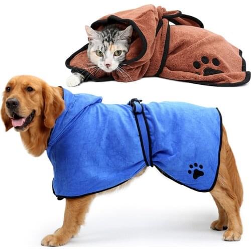 Dog Bathrobe Warm Dog Pet Product Clothes Super Absorbent Drying Towel Embroidery Paw Cat Hood Bath Towel Grooming XS-XL