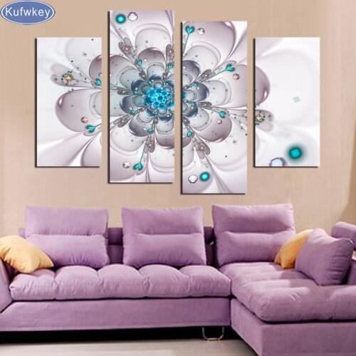Blue Flower Wall Art Canvas,4pcs/set,Needlework Diy Diamond Embroidery Diamond Painting Cross Stitch Full Square Diamond Mosaic
