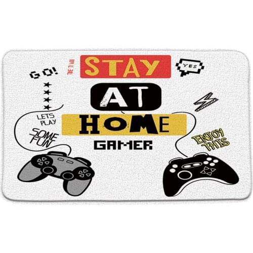 Gamer Bath Mat Modern Game Console Controller Funny Quote Stay at Home Gamer Kids Video Game Boys Bath Floor Rug Absorbent