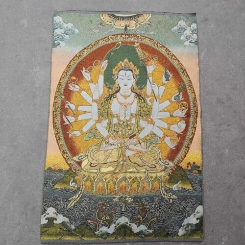 China old Tibet silk Thangka like hanging painting fengshui Tibetan Buddha Thousand hands guanyin