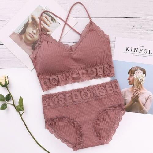 Lingerie Set For Ladies Fashion Sexy Lace Trim Bra Sets Comfy Breathable Tube Top Bras Panties 2 PCS Sets