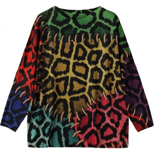 Nice Long Sleeve Retro Vintage Punk Goth Leopard Designer Women Tops Oversized Woman Sweaters Gothic Winter Clothes Pullover