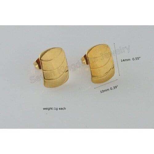 SQUARE OR OVAL SHAPED AS THE FACE FINGER NAIL WITH LINES STUD EARRING YELLOW GOLD GP PLATED OVERLAY 10mm*14MM
