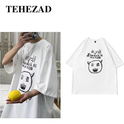 Neutral Style Couple 2021 Summer T-Shirt Mens Short-Sleeved Hand-Painted Devil Figure Large Size T-Shirt Female Short-Sleeved