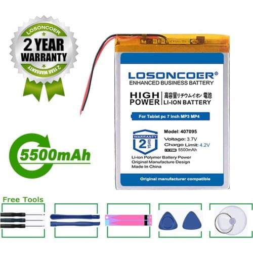 LOSONCOER Battery 5500mAh For Tablet Pc 7 Inch MP3 MP4 [407095] Replace [357095]