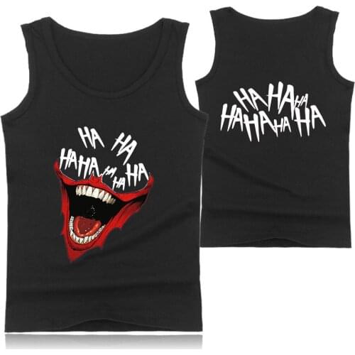 Novelty Print HAHA Joker Halloween Crazy Smile cotton tank tops oversize summer vest Cool fitness tank top men bodybuilding Tee