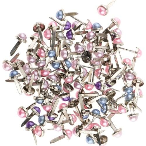 200Pcs Mixed Color Metal Paper Fasteners MINI Brads with Pearl Head and Split Pins for DIY Projects - 0.24inch