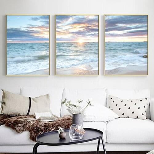 Seascape Pictures Sunrise Coastal Canvas Poster Wall Art Blue Sea Waves Landscape Print Beach for Living Room Home Decor Cuadros