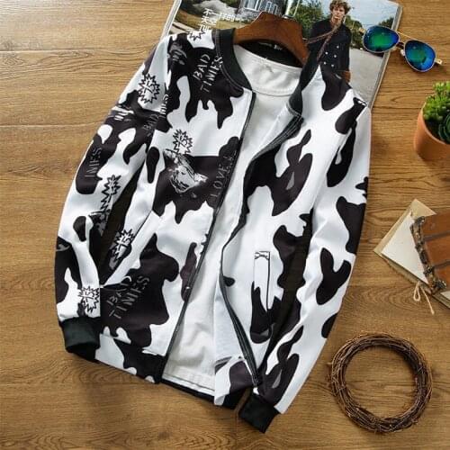 Spring Autumn Bomber Jackets Men Fashion Stand Collar Mens Baseball Jacket Cock Printed Long Sleeve Coats China Size