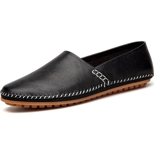 Men Spring new Handmade Fashion Genuine Leather Shoes all-match wear-resistant breathable casual Outdoor Beanie shoes