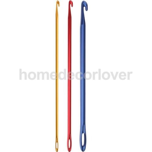 Fityle Afghan Tunisian Aluminium Crochet Hook Set Knitting Needle Hand Knit Tool With an Eye
