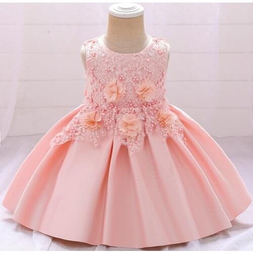 Baby Girl Princess Party Fluffy Dress Appliques Flower Wedding Gown 1 to 5 Year Pearls Children Clothing Kids Clothes