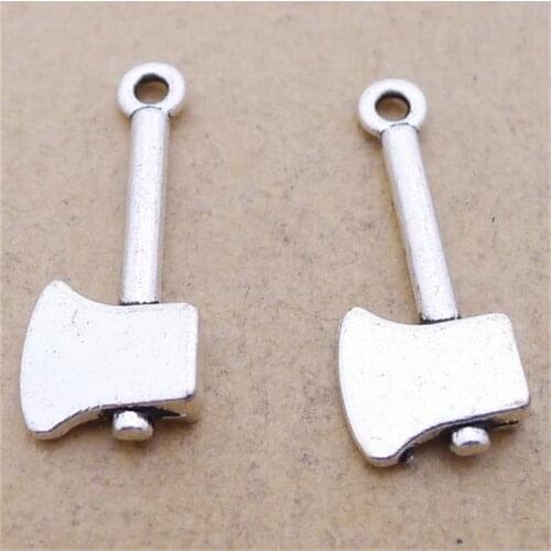 BULK 30 Zinc Alloy Tibetan Silver Plated Axe Charms Metal Tool Hardware Pendant Vintage Charms Lot 10*25mm 1.4g