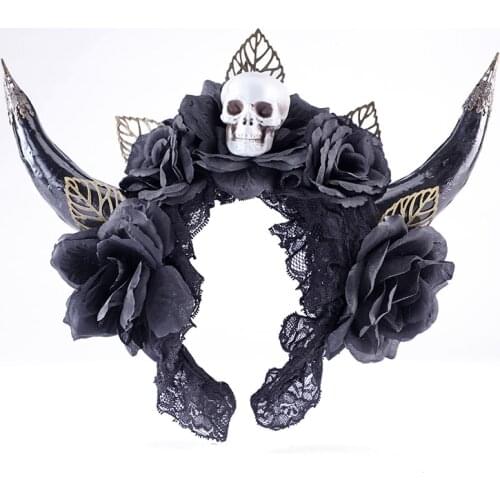 Demon Ox Horn Hair Hoop Headband Halloween Christmas Party Costume Cosplay Headwear Skull Gothic Hairband