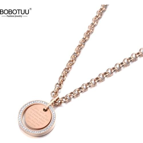 BOBOTUU Trendy Mosaic CZ Crystal Tag Charm Pendant Necklaces For Women Titanium Stainless Steel Choker Necklace Jewelry BN19142