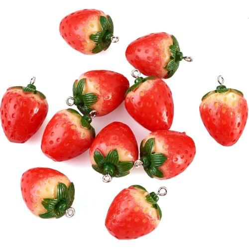 10Pcs Resin Simulated 3D Fruit Dangle Charms Ornaments with Hanging Loops for Earring Bracelet Necklace Key Chain Jewelry Making