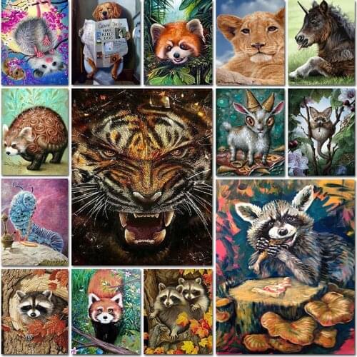 5d full square diamond painting Cross stitch Animal horse unicorn lion raccoon worm rat tiger embroidery Mosaic home decor DIY