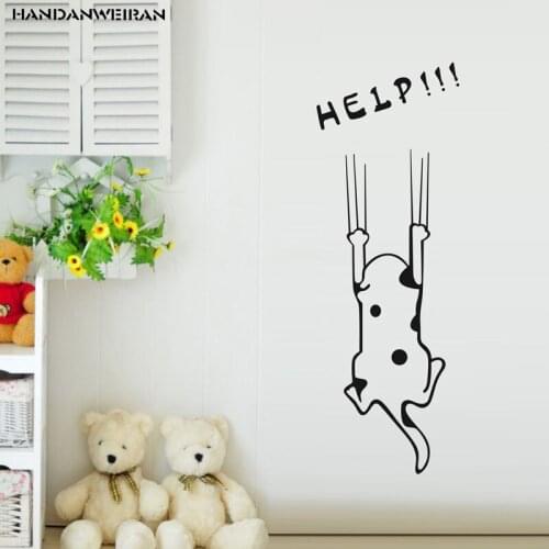 "Help!!!" Funny Cartoon Cute Cat Quote Refrigerator DIY Wall Sticker DIY Poster Home Decorative Wall Stickers Kitchen Wall Decor