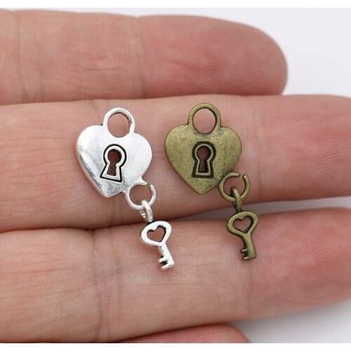 Antique Silver Plated Love Lock Small Key Charms Pendants for Jewelry Making DIY Handmade Craft 25x15mm 10pcs/lots