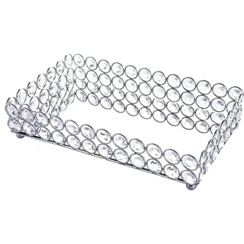 Crystal Rectangle Cosmetic Tray Jewelry Trinket Organizer Mirror Decorative Tray Perfume Skin Care Organizer(Silver)