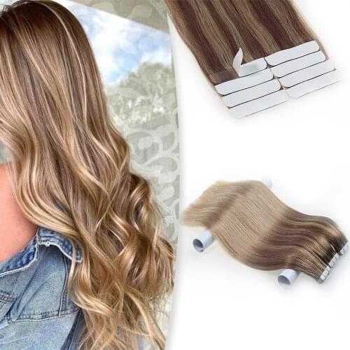 Hot Selling High Quality Double Drawn Balayage Color Straight Human Hair 100g Include 40 PCS Full Ends Tape in Hair Extensions
