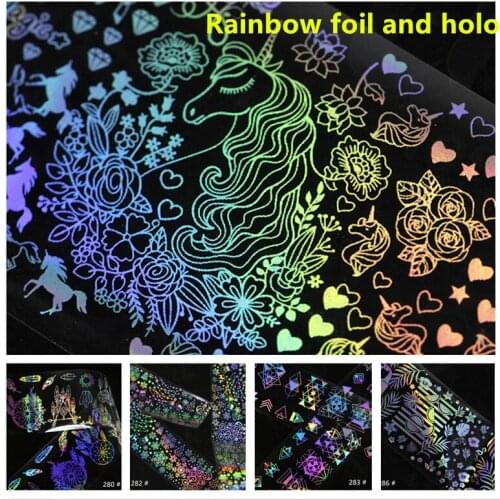 Rainbow Foil Nail Art Holo Design Tranfer Sticker Tip Decoration Manicure Charms 4*100cm 3d Nail Art Foils Holographic Wraps