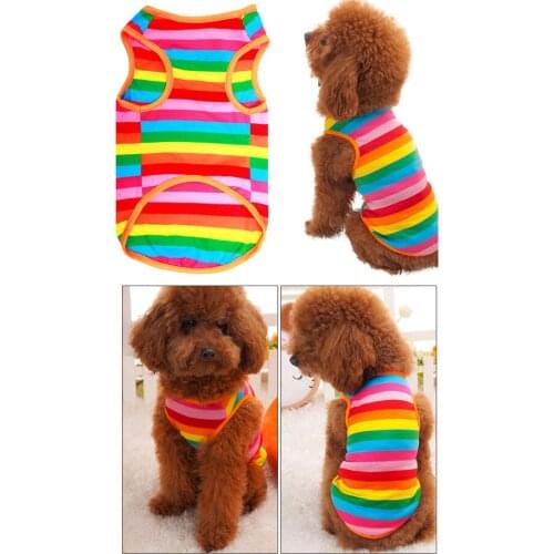 Rainbow Cotton Dog Shirts Summer Indoor Comfortable Dog Shirts In Dog Clothing Pet Casual Soft Clothes Cat Puppy Striped Shirt