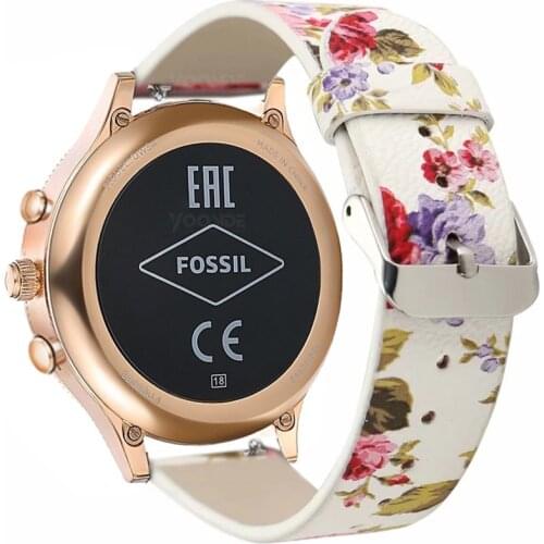 For Fossil Q Venture 18mm Quick Release Flower Leather Watch Band Strap Bracelet for Fossil Q Venture Gen3/Gen4 HR/Ticwatch C2