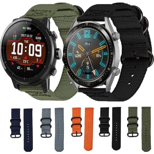 22mm Nylon canvas Strap for Xiaomi huami Amazfit Stratos 3 2 2S/PACE/GTR 47MM For Huawei Watch GT 2/Honor Magic 1 2 46mm band