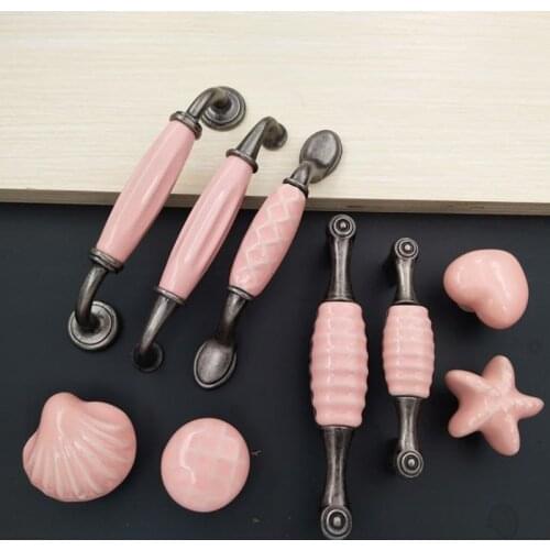 LCH Mediterranean Style Pink 76MM 96MM 128MM Garden European CERAMIC HANDLES Porcelain Drawer Door Pull Girls Room