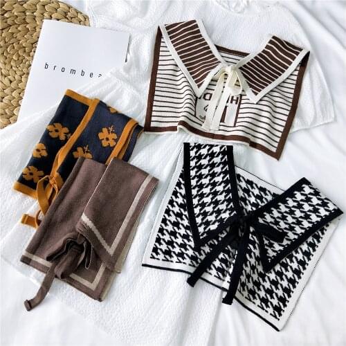 Kasure Autumn Winter Fashion Women Knotted False Collar Shawl Solid Color Small Cape Shoulder Wrap Girls Knitted Cashmere Scarf