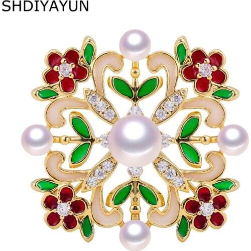 SHDIYAYUN 2019 New Pearl Brooch For Women Enamel Square Brooches Pins Natural Freshwater Pearl Fine Jewelry Accessories Corsage