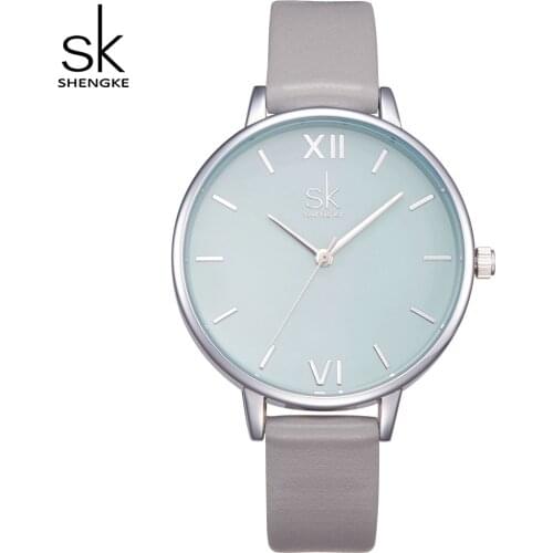 Shengke 2021 New Watches Women Fashion Watch Elegant Dress Leather Strap Ultra Slim Wrist Watch Montre Femme Reloj Mujer