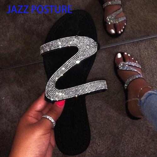 Summer Woman Flat Slippers Rhinestone Woman Transparent Slides Female Open Toe Flip Flops Womens Beach Shoes Silver pink z544