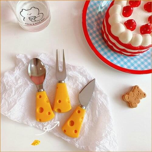 Super Cute Cheese Knife and Fork Cute Breakfast with Butter Cake Bread Dessert Fork