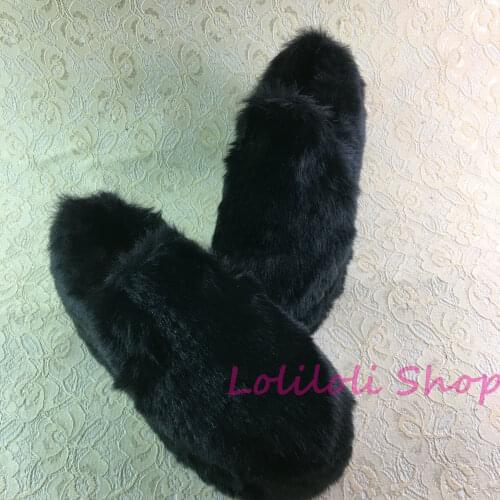 Princess sweet lolita shoes Lolilloliyoyo antaina Japanese design custom black suede flat platform Imitation fur shoes an5181-1