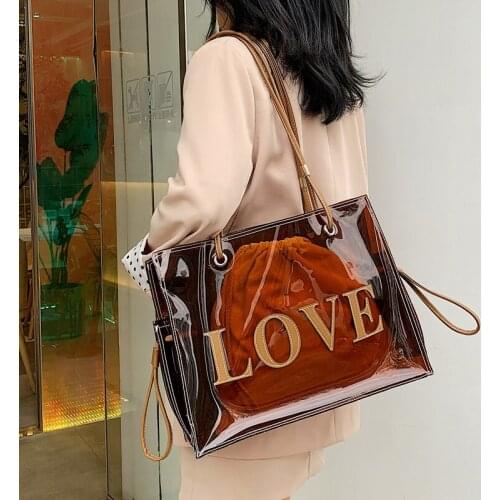 Fashionable Large-Capacity Shopping Shoulder Bag Women Pvc Transparent Handbag with Drawstring Woman Designer Tote Shoulder Bag