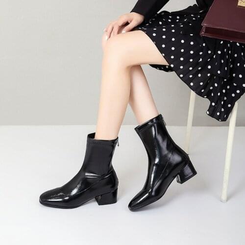 Women Ankle Boots Fashion Med Heels Boots Female Sexy Round Toe Platform Nightclub Party Ladies Shoes Woman Large Size