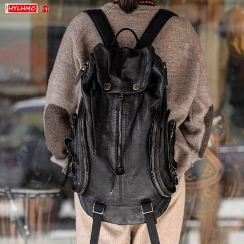 Dark wind soft black leather Women backpack vintage computer backpack Cowhide leather casual fashion bag European American style