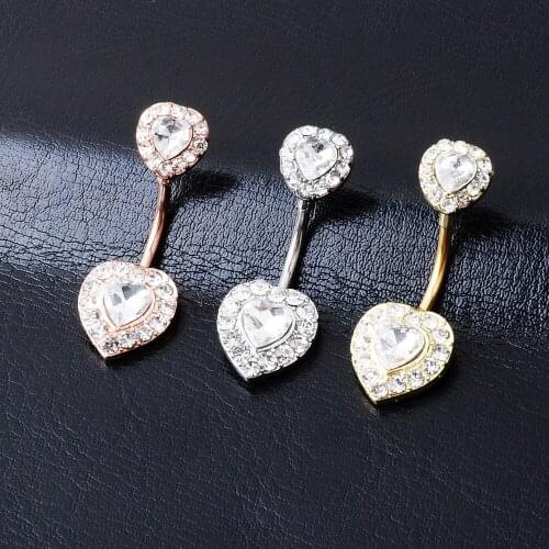 New Fashion Personality Double Zircon Heart Belly Rings for Women Sexy Body Piecing Jewelry